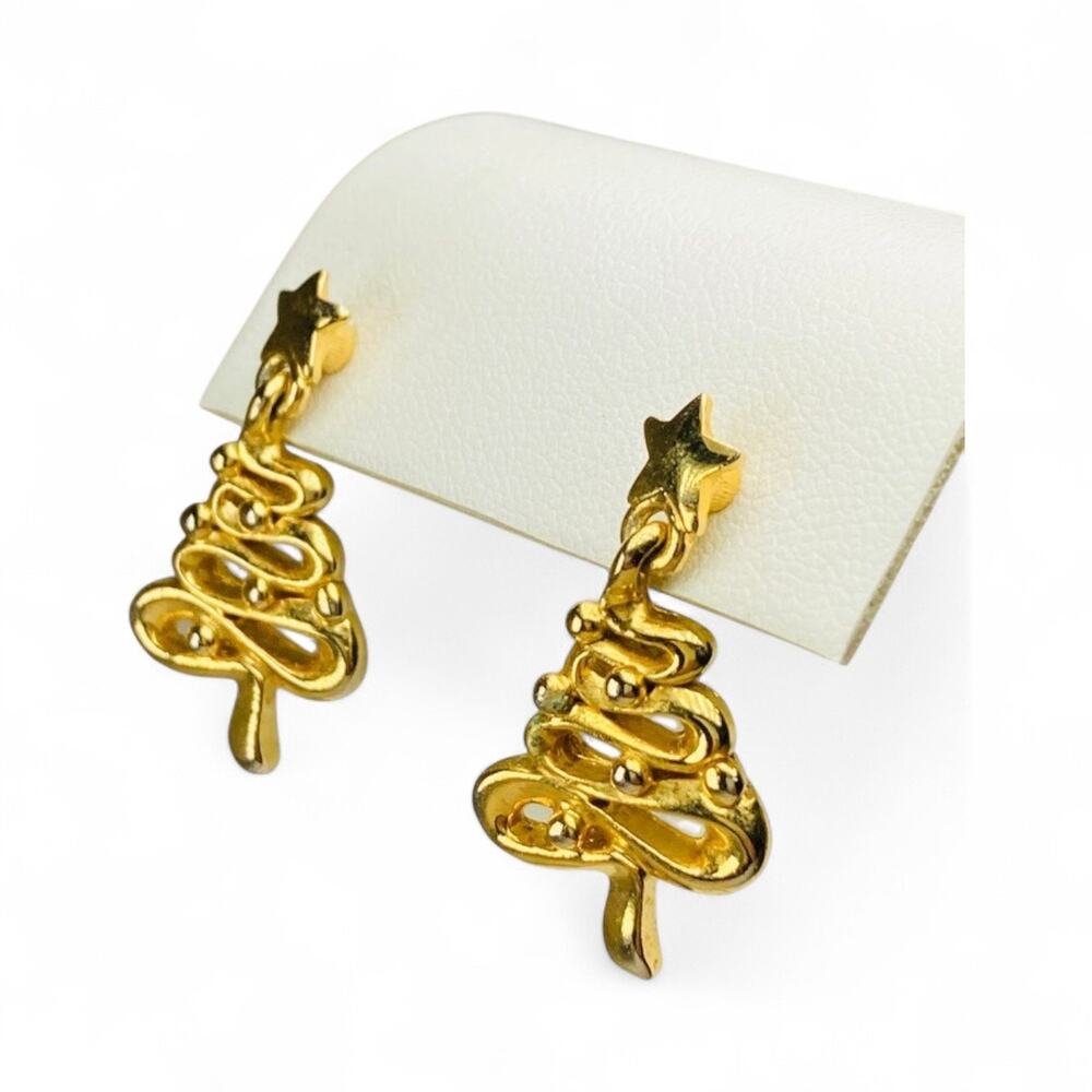 DANECRAFT Vintage Christmas Tree Dangle earrings - gold tone earrings NWT